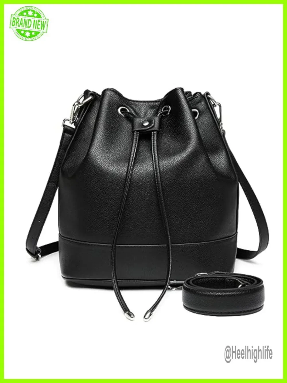 Vegan Leather Bucket Bag Drawstring Crossbody Tote Hobo 2 Straps
